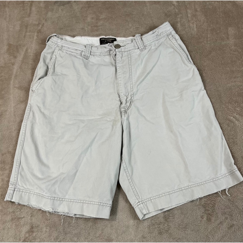 Vintage Abercrombie & Fitch Shorts Men size 34 Beige 10" Frayed Hem